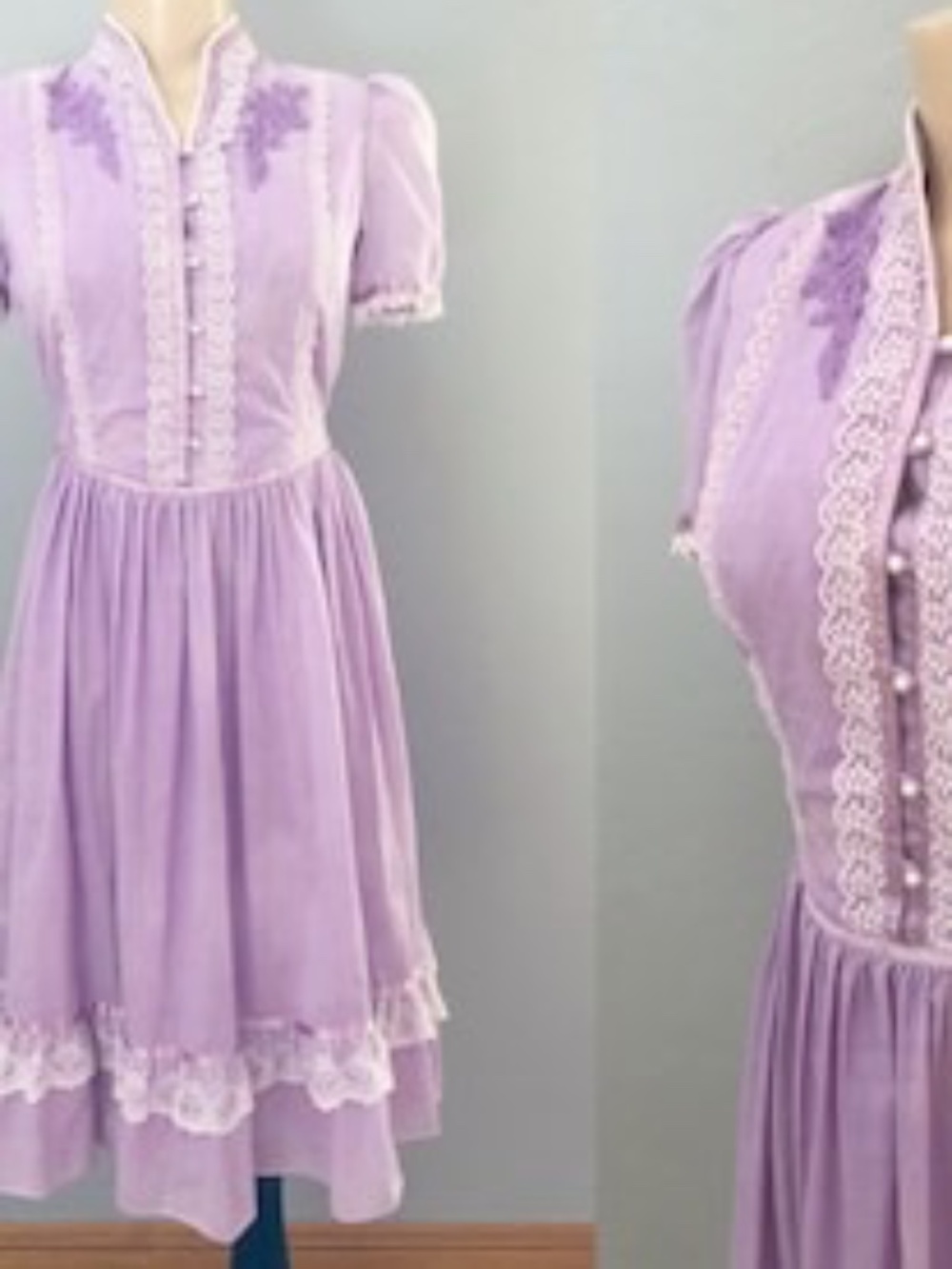 Vintage 1970s Gunne Sax purple size small dress - Picture 2 of 4